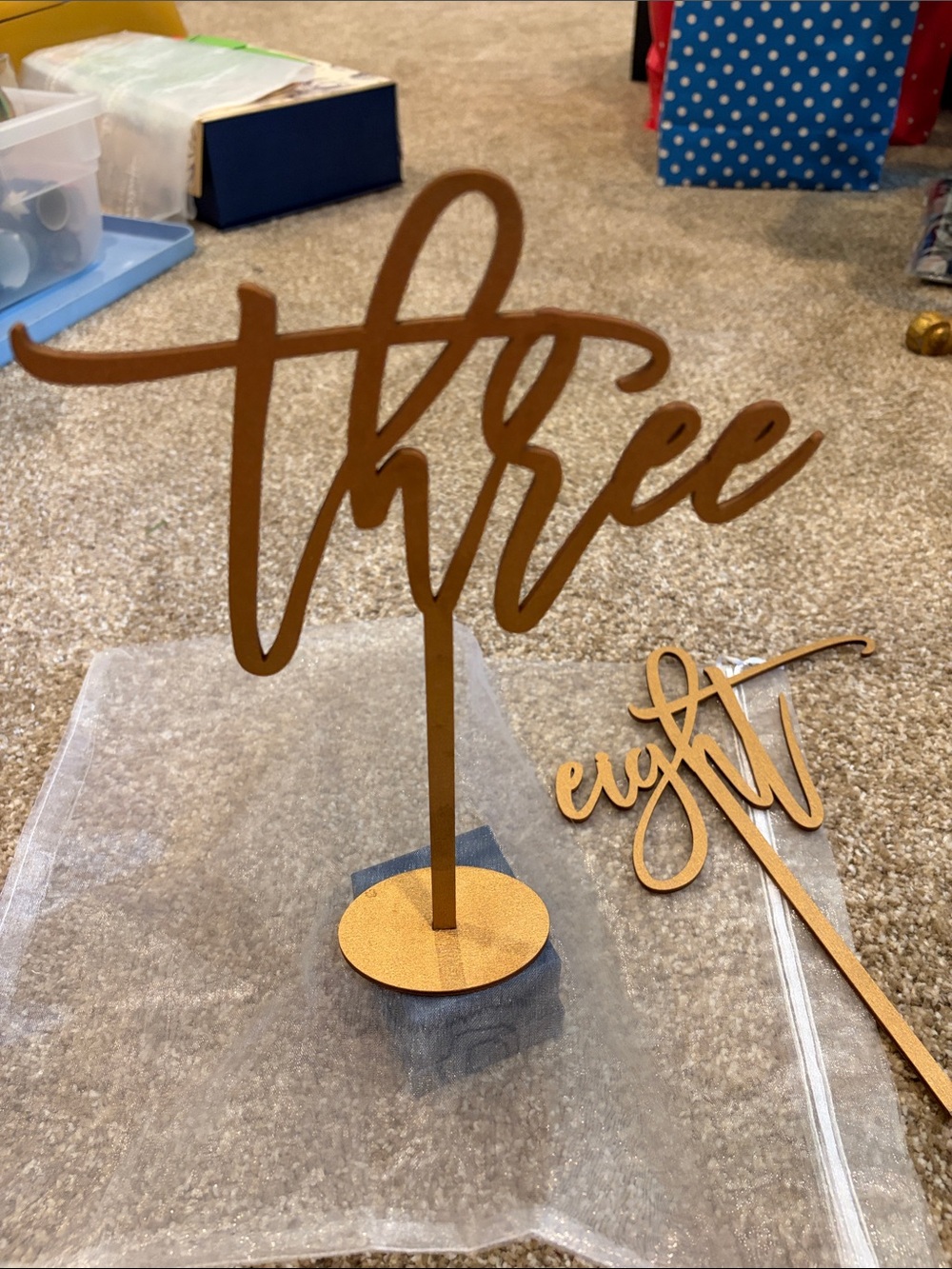 Gold Painted Wooden Table Numbers (1-15)